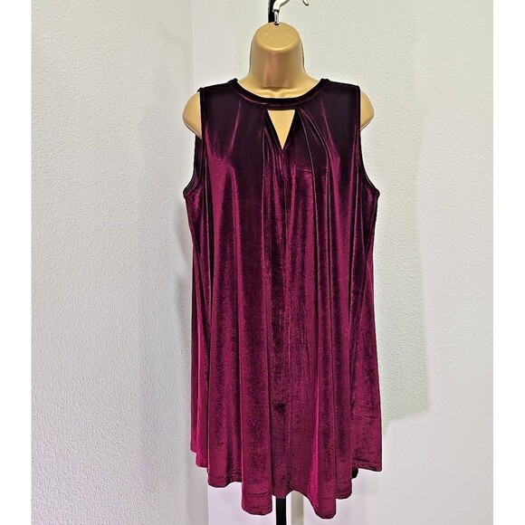 Burgundy Velvet Sleeveless Trapeze Dress Oversized Lg Holiday Cocktail Evening - Picture 1 of 8